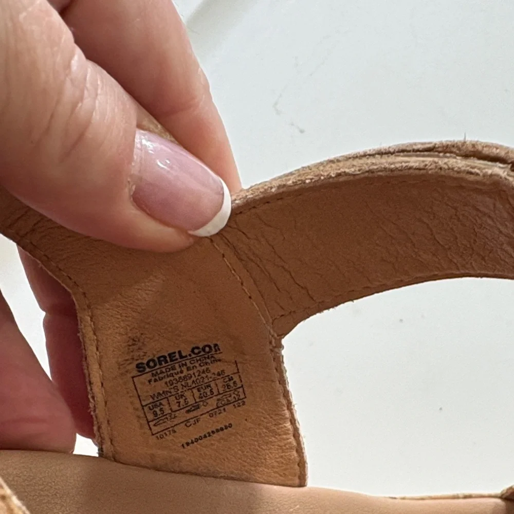 Sorel “Cameron” Taupe Cork Wedge Sandals, Sz 9.5